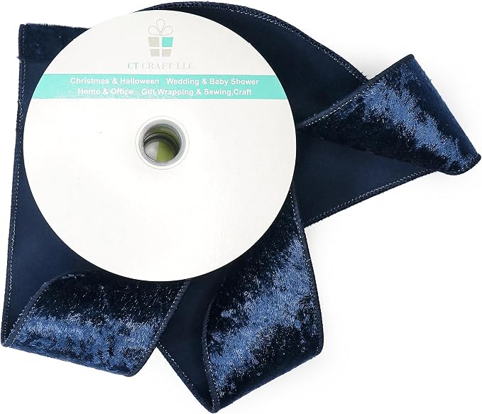 Navy Velvet Ribbon 2.5 Inch x 10 Yards - Image 3