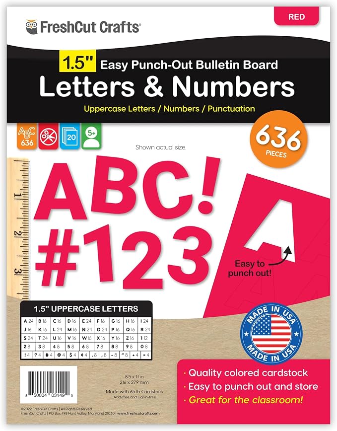 FreshCut Crafts 636 Pcs 1.5 in. Red Bulletin Board Letters & Numbers, Capital by FreshCutCrafts