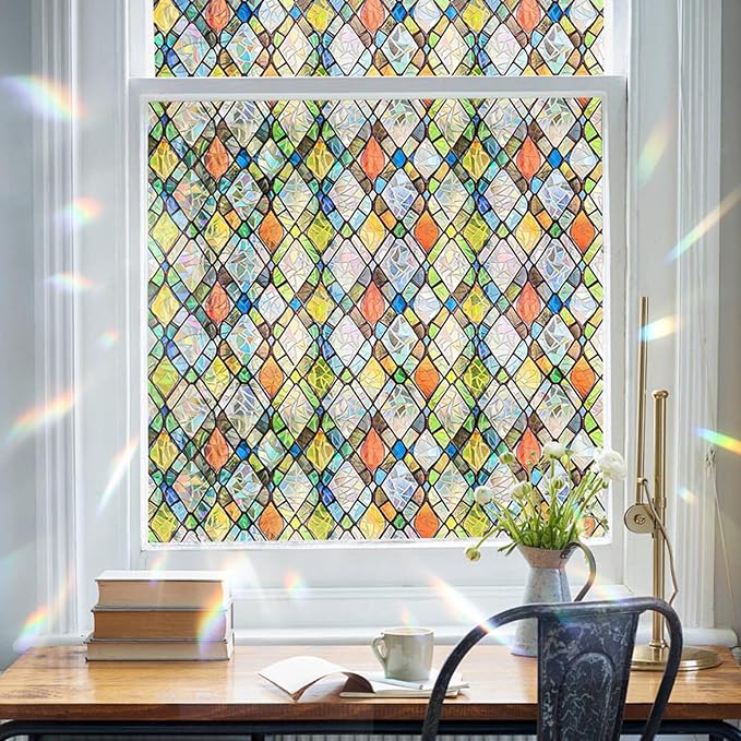 Window Privacy Film Rainbow Film Stained Glass 3D Static Cling Decorative by OHTMERU