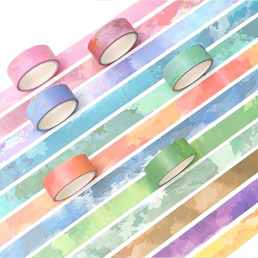 YUBX Watercolors Washi Tape Set 12 Rolls Pastel Colors Masking Macaron Graphic - Image 5