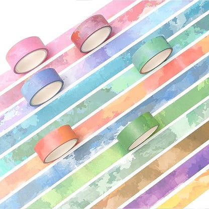 YUBX Watercolors Washi Tape Set 12 Rolls Pastel Colors Masking Macaron Graphic - Image 5