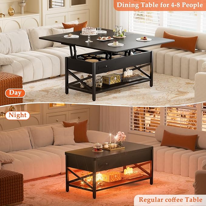 Aheaplus Coffee Table Lift Top Multi-Function Coffee Table Converts to Dining - Image 7