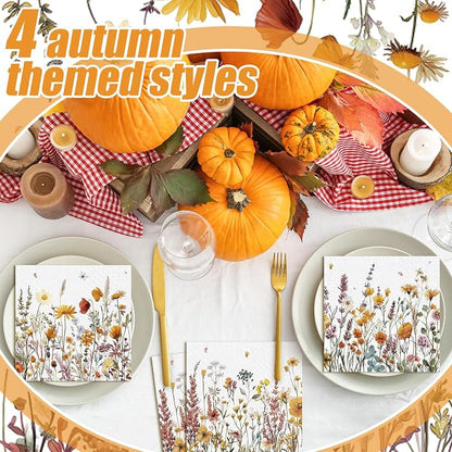 Fulmoon 200 Pieces Fall Floral Cocktail Napkins Disposable Autumn Flower - Image 4