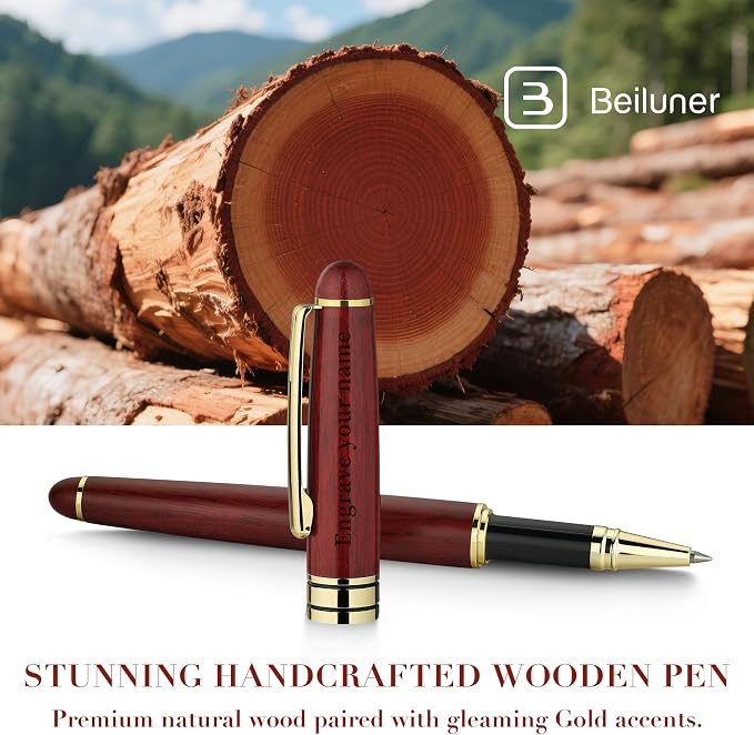 BEILUNER Luxury Personalized Wood Ballpoint Pen Writing Set, Rosewood-Elegant - Image 6