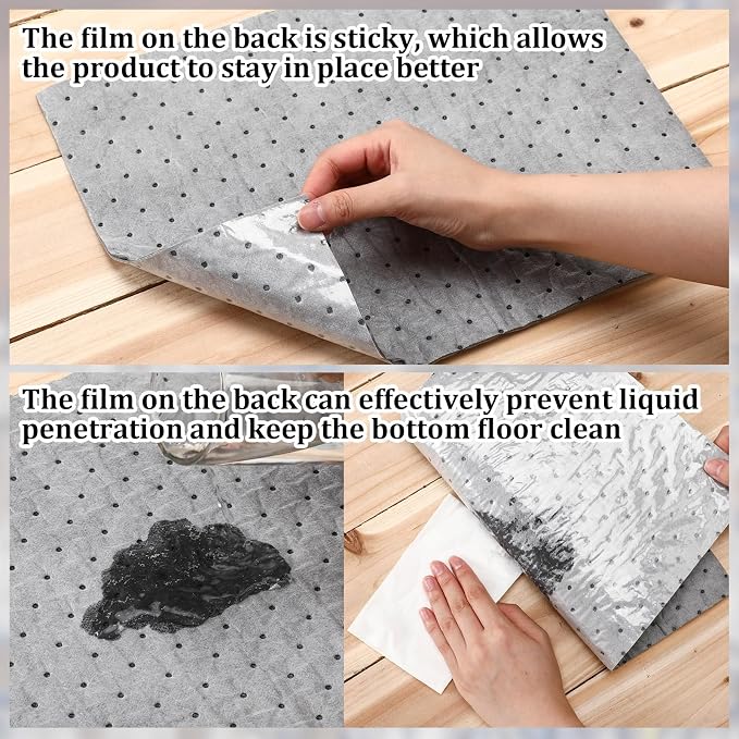 Sawysine 100 Pcs Adhesive-Backed Oil Absorbent Pads 13" x 10" Non-Slip Oil - Image 3