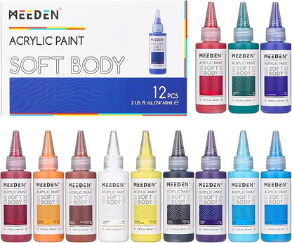 MEEDEN Soft Body Acrylic Paints Set: Matte Finish 12 Colors x 60ml/2oz Fluid by MEEDEN