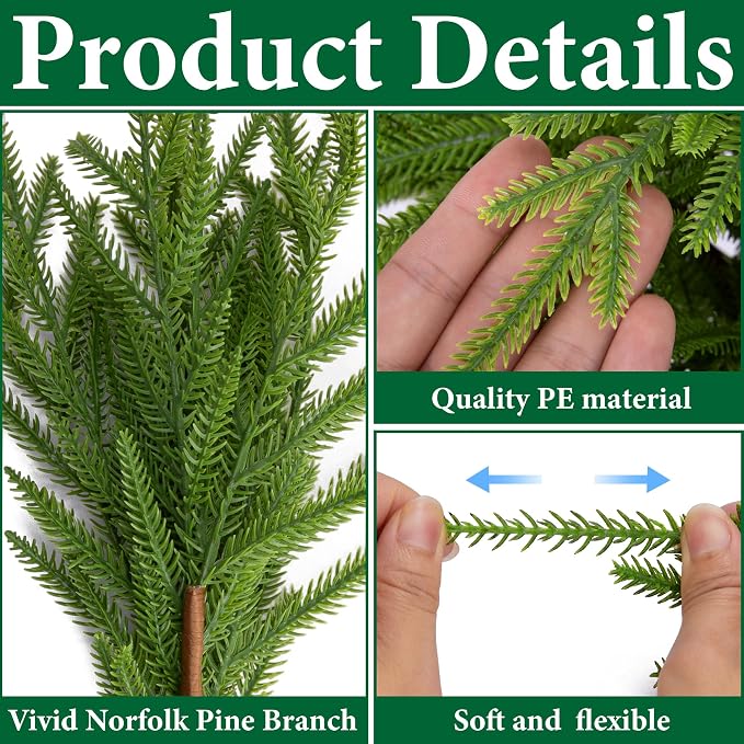 Watayo 10 Pcs Christmas Norfolk Pine Branches - Image 3