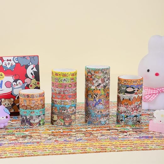 24 Rolls Colorful Cute Cartoon Animal Writable Washi Tape Set, Decorative Tapes - Image 4