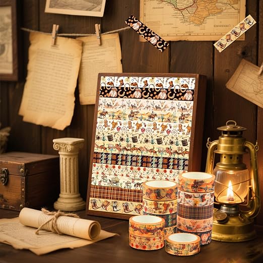 12 Rolls Western Washi Tapes, Wild West Cowboy Masking Tapes, Cowboy and - Image 6