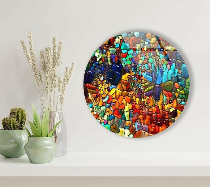 My Photostation.com 24'' Diameter Red Mosaic Round Glass Wall Art Tempered - Image 2
