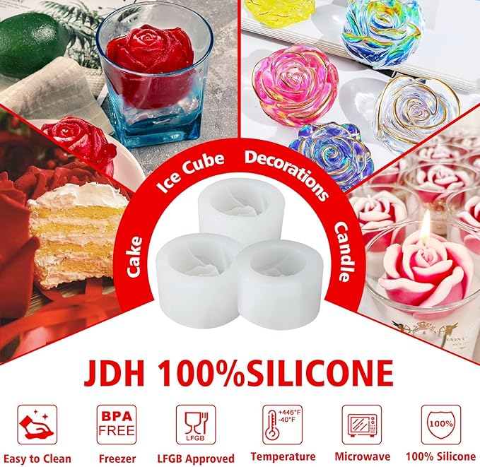3 PCS Rose Silicone Molds Soap 3D Flower Mold Candle Mold Clay Resin Molds - Image 5
