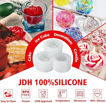 3 PCS Rose Silicone Molds Soap 3D Flower Mold Candle Mold Clay Resin Molds - Image 5