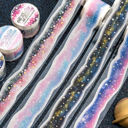 Galaxy-Themed Washi Tape Set, 4 Rolls of Decorative Glitter Tapes - Image 4