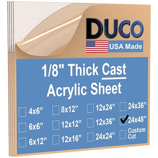 Duco USA-Made Clear Cast Acrylic Sheet 1/8 Inch Thick 24" x 48" by DucoPlasticsSupply