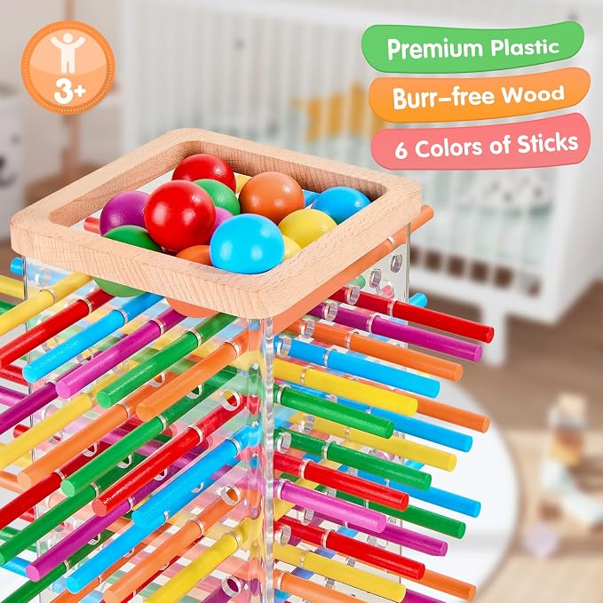 Montessori Wooden Board Games, 48 Colorful Sticks Dice Game - Image 3