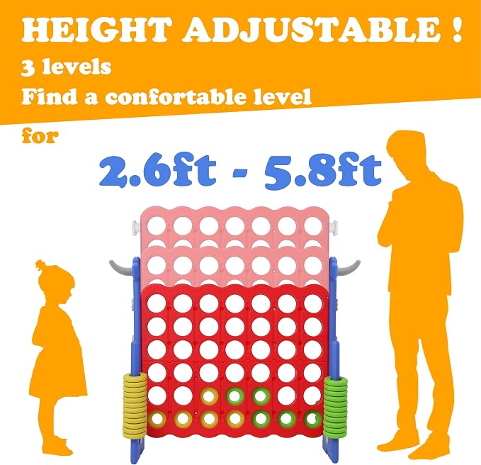 SDADI Height Adjustable Giant 4 in a Row Connect Game, 2-in-1 Jumbo 4-to-Score - Image 2