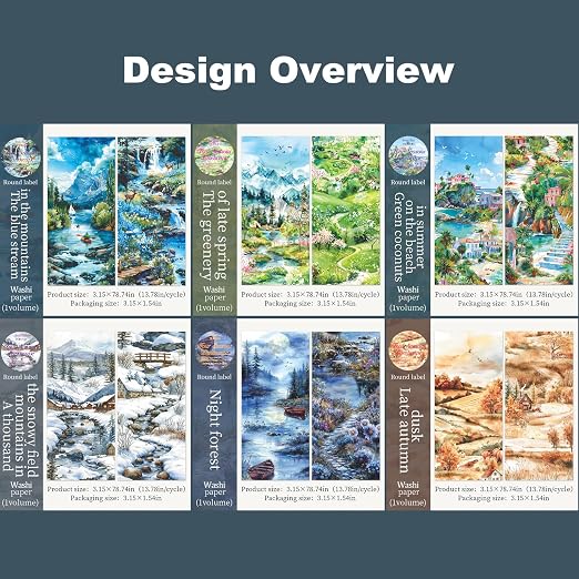 6 Rolls Seasons Landscape Washi Tape Set, 3.15in Large Nature Sticker Tape - Image 5