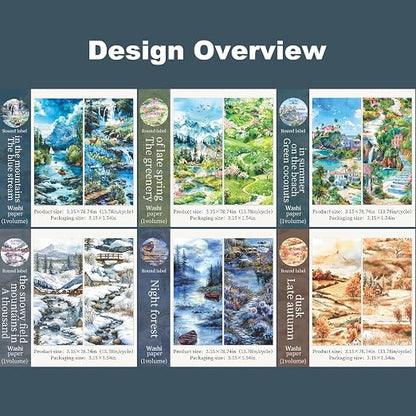 6 Rolls Seasons Landscape Washi Tape Set, 3.15in Large Nature Sticker Tape - Image 5