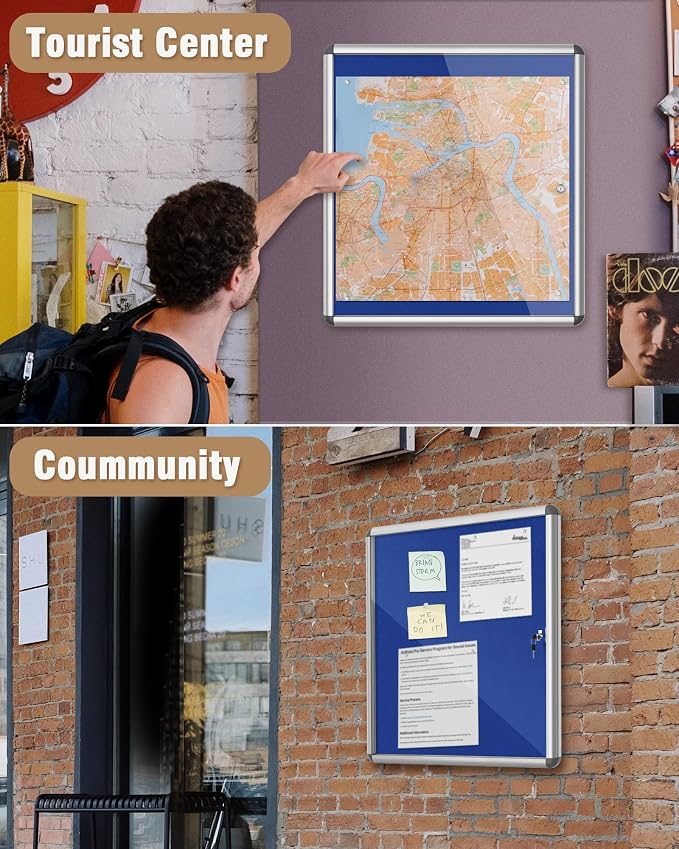 28"x26" Enclosed Bulletin Board, Lockable Weather-Resistant Aluminum Cork - Image 8