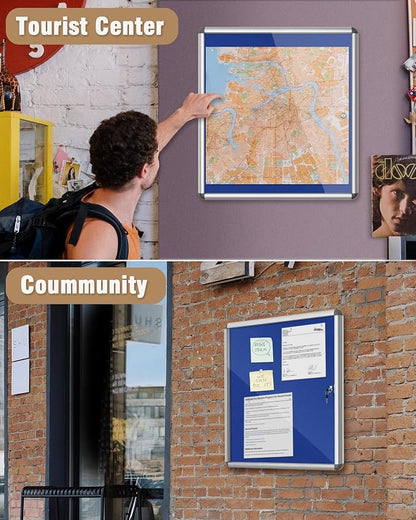 28"x26" Enclosed Bulletin Board, Lockable Weather-Resistant Aluminum Cork - Image 8