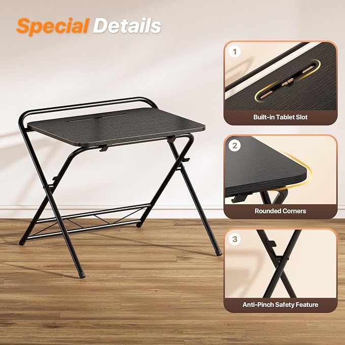Huuger Folding Desk with 3-Level Adjustable Height and Tablet Slot, 24 Inch - Image 9