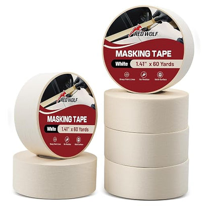 RED WOLF 1.41" x 60 Yards Masking Tape 6 Pack, General Purpose by REDWOLF
