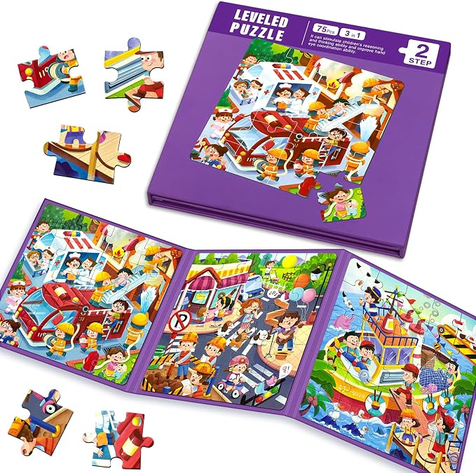 Magnetic Puzzles for Kids Ages 4-8, 3 in 1 Toddlers Cartoon Magnet Jigsaw by WelcometoEREBADI