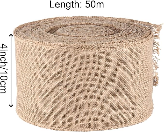 KINJOEK 4 Inch Wide 54 Yards Burlap Ribbon, Natural Jute Fabric Ribbon Crafts - Image 2