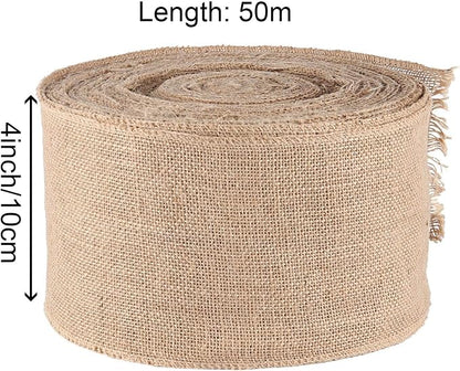 KINJOEK 4 Inch Wide 54 Yards Burlap Ribbon, Natural Jute Fabric Ribbon Crafts - Image 2