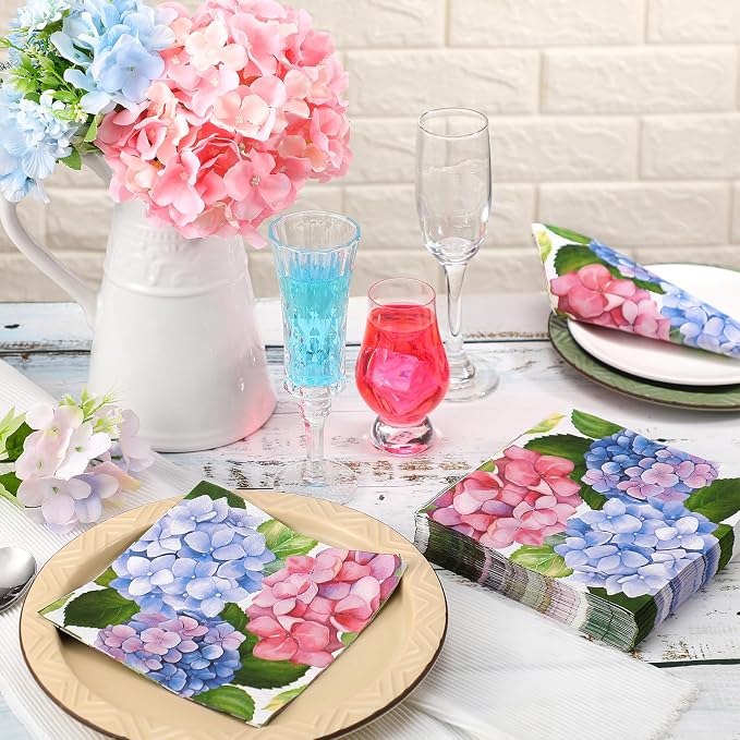 60 Pcs Hydrangea Cocktail Paper Napkins 6.5 x 6.5 Inches Disposable Paper - Image 4