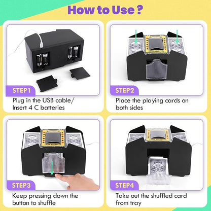 Card Shuffler 4 Deck Automatic, USB-Power & Battery-Operated Electric Shuffler - Image 6