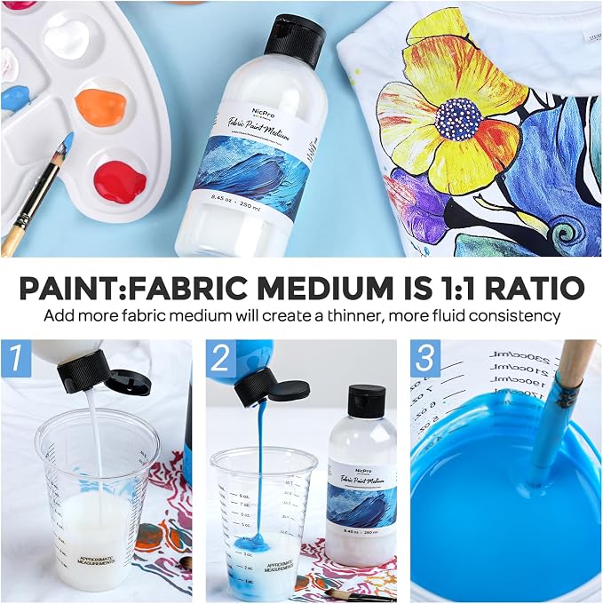 Nicpro Professional Effects Fabric Medium, 8.45oz Bottle Fabric Painting - Image 4