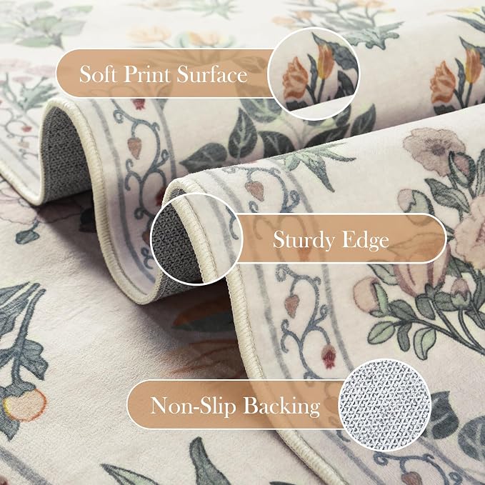 Wonnitar Floral Washable 8X10 Area Rugs, Soft Large Rugs - Image 3