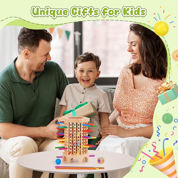 Montessori Game Wooden Board Game, 36 Colorful Wooden Sticks Dice Game - Image 4