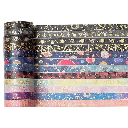 YUBX Skinny Galaxy Washi Tape Set 30 Rolls Gold Foil Decorative Starry Space - Image 5