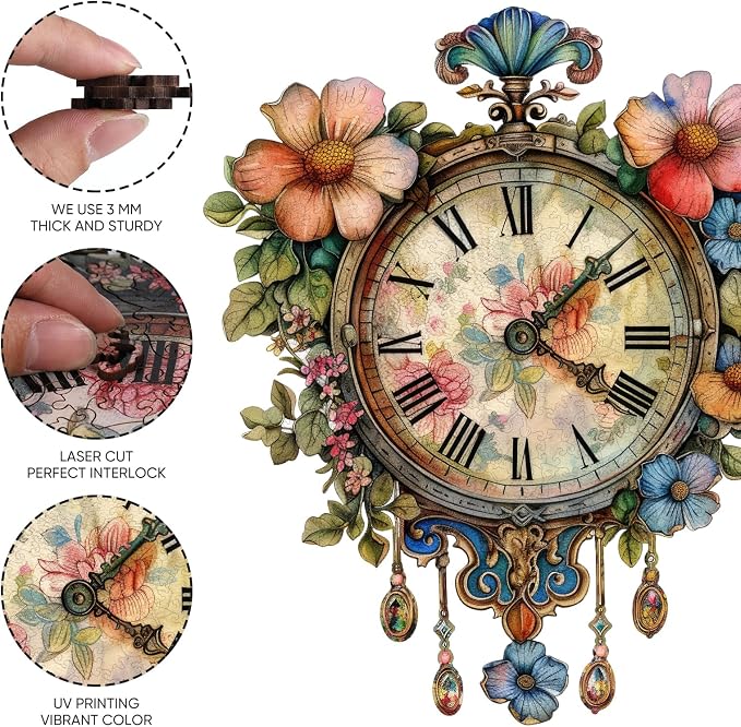 Wooden Jigsaw Puzzles 500 Pieces, Flower Clock Wooden Puzzles - Image 2