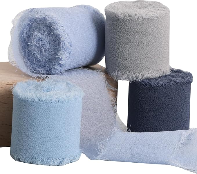 TONIFUL 4 Rolls Silk Chiffon Ribbon, 1-1/2 Inch x 22yds, Dusty Blue Chiffon by TONIFUL