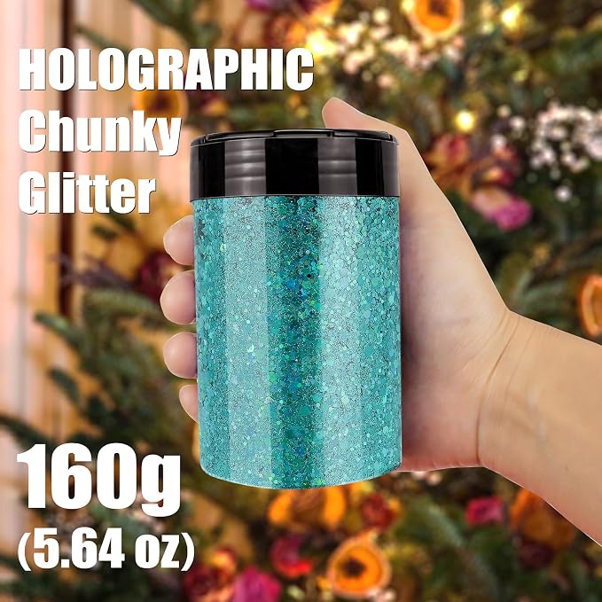 Holographic Chunky Glitter, 5.64oz/160g Craft Glitter Powder Mixed Chunky & - Image 3