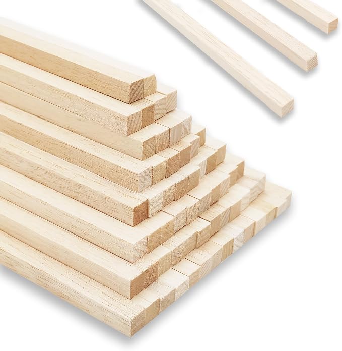 60Pcs Wood Square Dowel Rods 1/2 x 1/2 x 12 inch, Wood Squares by BARSHASPACE