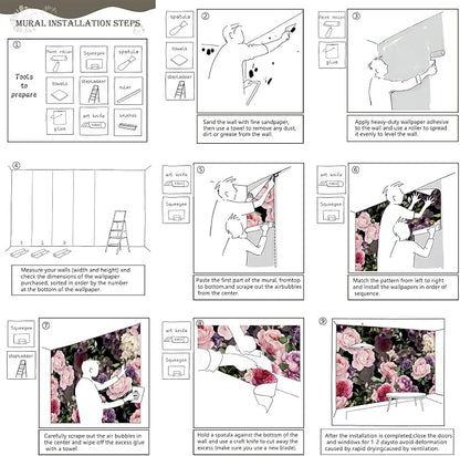 AFZEVEB-Black Watercolor Purple Peony Flower Wallpaper Wall murals - Image 6