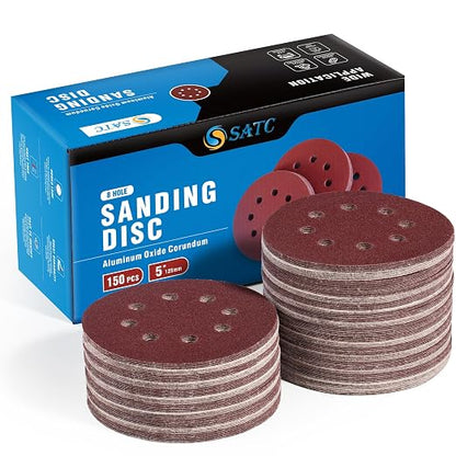 S SATC Sanding Disc 150 PCS 5 Inch 8 Hole Sanding Discs Selected Aluminum Oxide by SSATC