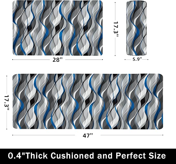 Kitchen Mats for Floor Modern Abstract kitchen rugs Grey and Blue Stripe Anti - Image 2