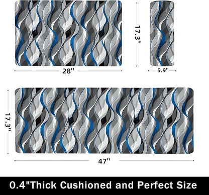 Kitchen Mats for Floor Modern Abstract kitchen rugs Grey and Blue Stripe Anti - Image 2