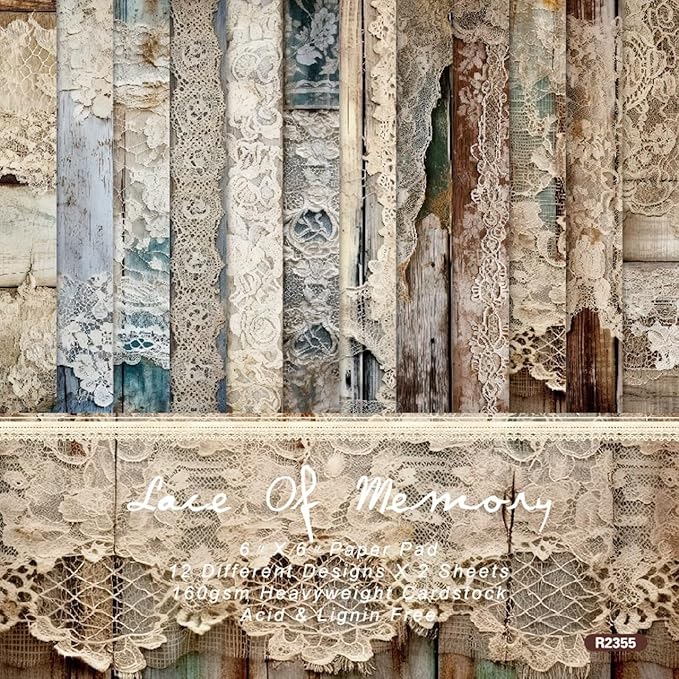 Vintage Lace & Wood Scrapbook Paper Pad 6x6, Single-Sided, 12 Designs, 24 Sheets by SXUSALLC