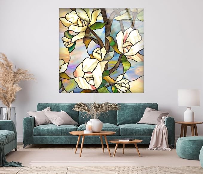 My Photostation.com Round 24'' Stained Magnolia Glass Wall Art Tempered Glass - Image 5