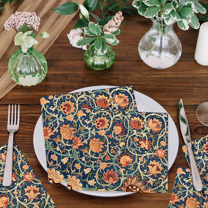 Quera 50 Pack William Morris Cocktail Napkins Vintage Floral Blue Paper Napkins - Image 4