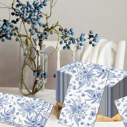 60 Pack 3 Styles Blue Floral Napkins - Image 4