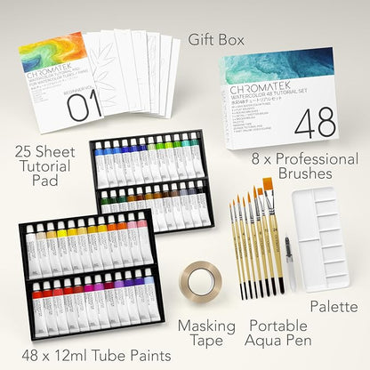 CHROMATEK Watercolor Paint Set, 84 Piece Kit, Video Tutorial Course, 48 Tubes - Image 2