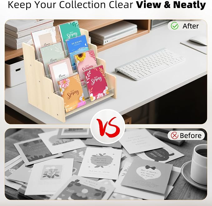4-Tier Wooden Greeting Card Display Stand, Acrylic Brochure Holder - Image 6