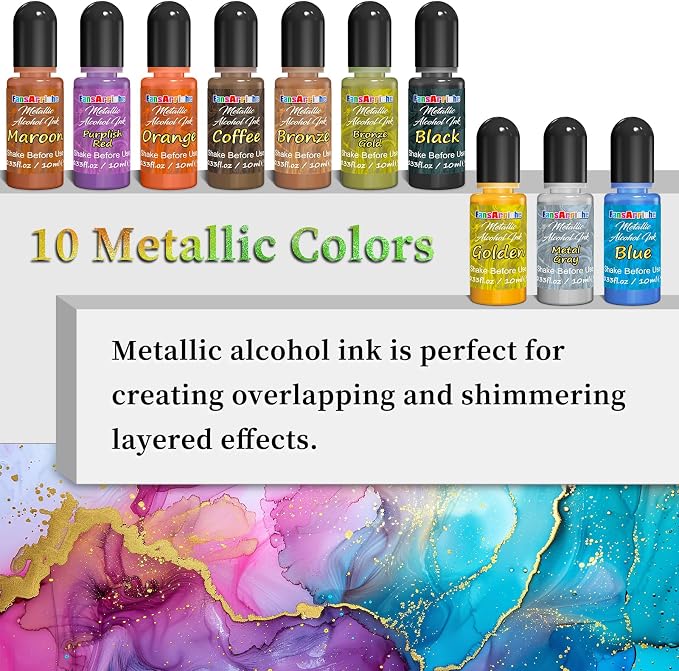 FansArriche Alcohol Inks for Resin, 32 Colors High Concentrated Alcohol Ink Set - Image 6